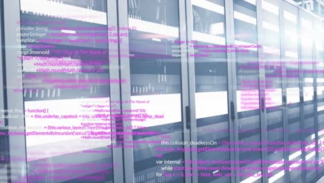 Animation-of-computer-language-and-illuminated-light-moving-on-data-server-racks