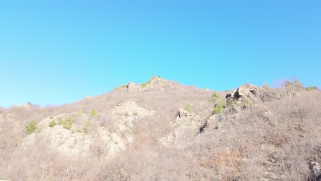 los árboles caducifolios y de hoja perenne cubren las colinas rocosas en las montañas de los balcanes en un día soleado de invierno con cielos despejados