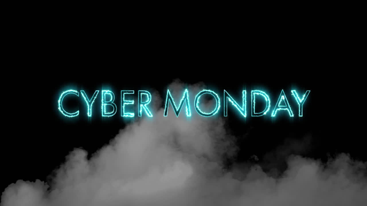 연기 구름 위의 사이버 월요일 텍스트의 애니메이션