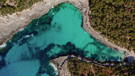 Top-View-Of-S’Amarador-And-Cala-Mondrago-Beaches-In-Mondragó-Natural-Park-In-Mallorca,-Spain