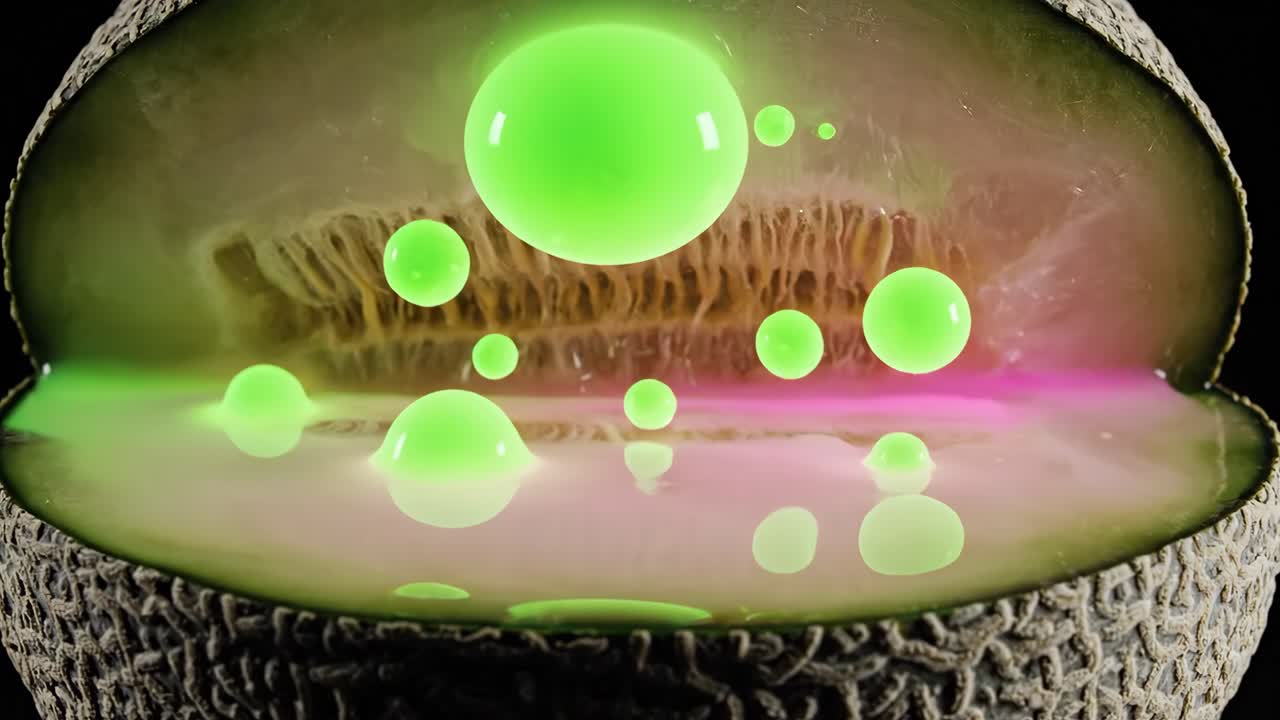 Surreal Melon with Glowing Spheres