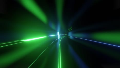 4k looped abstract high-tech tunnel with neon lights, camera flies through tunnel, blue green neon lights flicker. sci-fi background in the style of cyberpunk or high-tech future. background 8