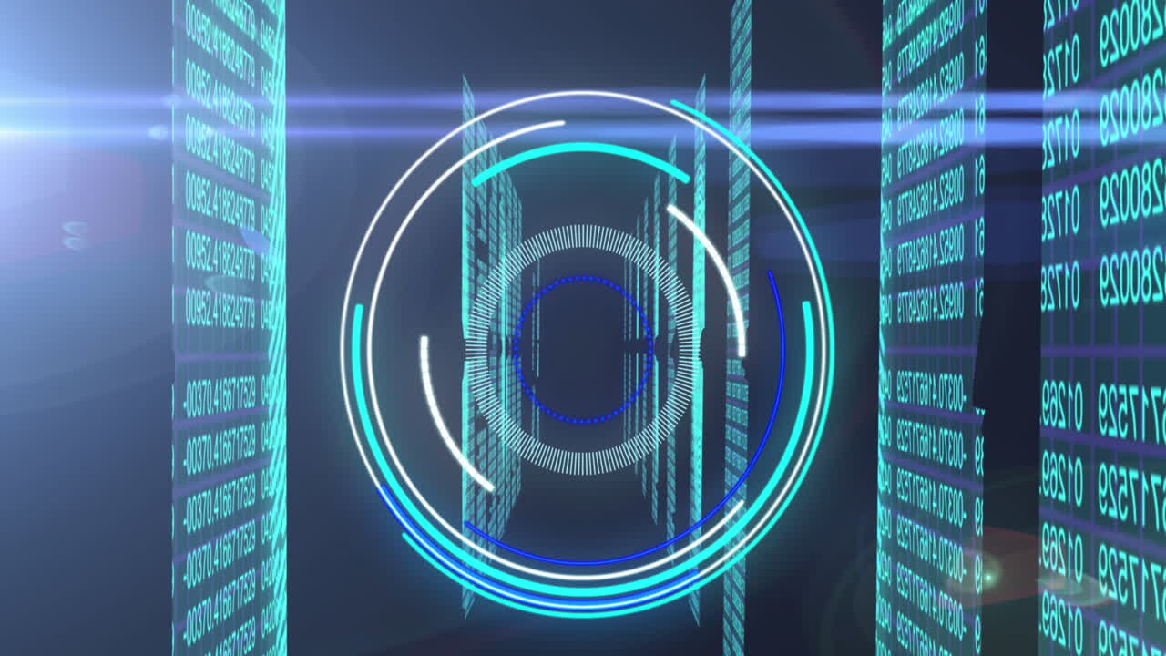 Animation of scope scanning and data processing over biometric fingerprint, computer servers