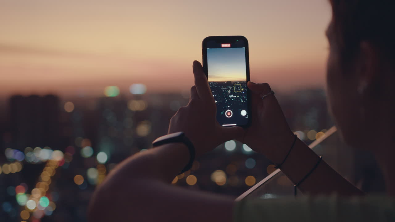 White girl take photo sunset