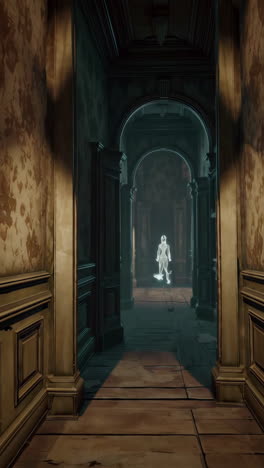 haunting hallway in an old mansion