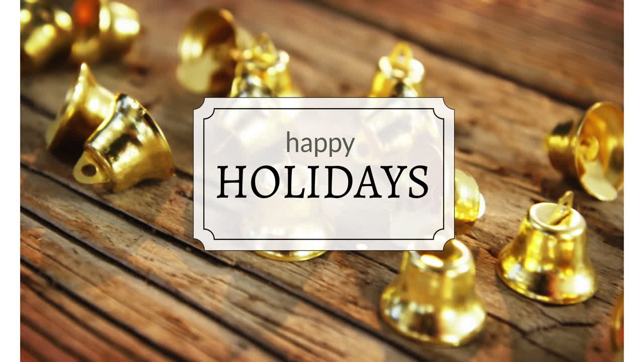 Happy holidays text and Christmas bells