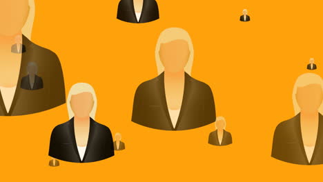 animation of online businesswoman icons moving on yellow background