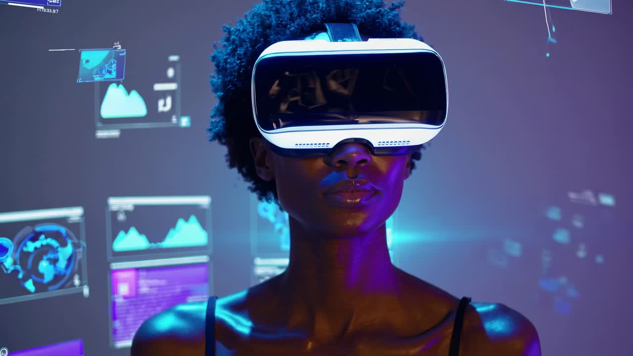 mujer experimentando la tecnología de realidad virtual