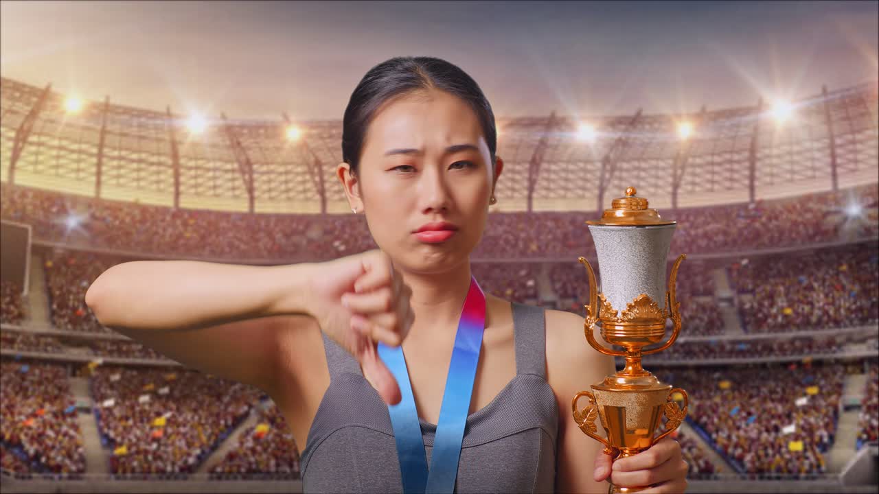 Disappointed Athlete with Trophy