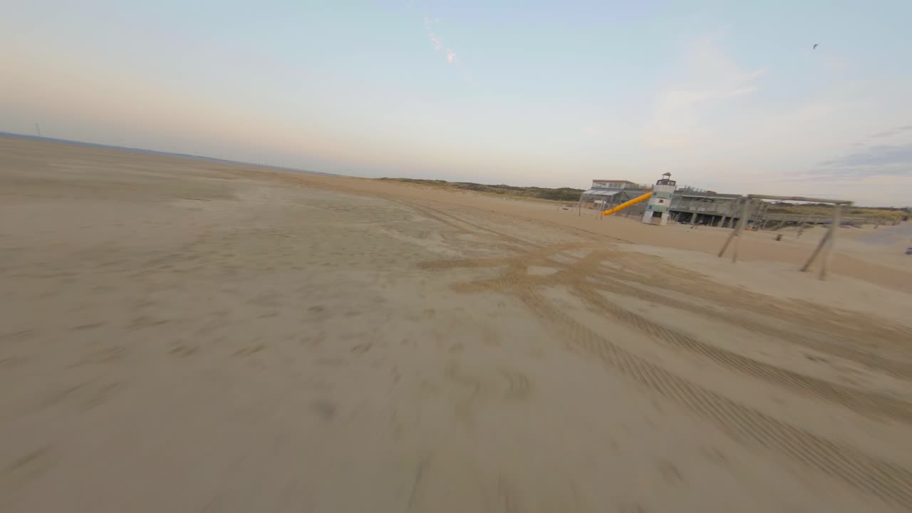 Overflight shot of the grandiose and the cleanest sea beach in the Vrouwenpolder,Zeeland in Netherlands