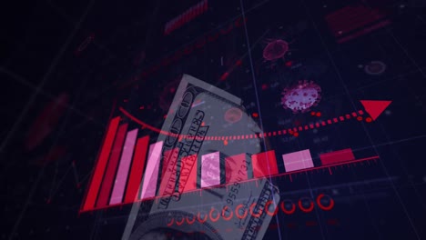 graph and coronavirus cells over money.