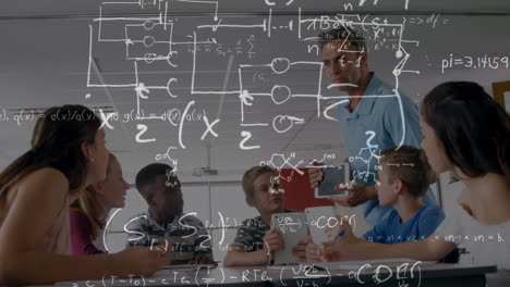 animación de ecuaciones sobre escolares en el aula