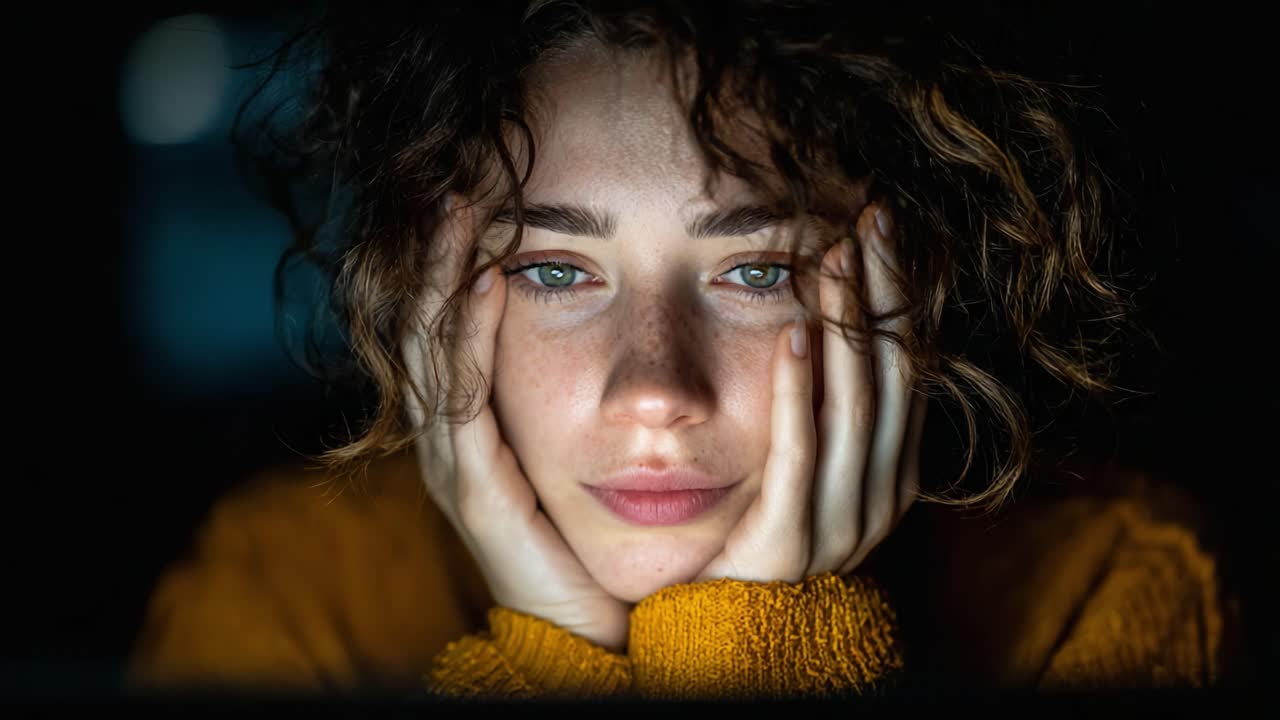 A Pensive Moment: A Young Woman Contemplates Life with Deep Emotion, Captured in Two Frames Highlighting Her Expressive Features and Thoughtful Expression