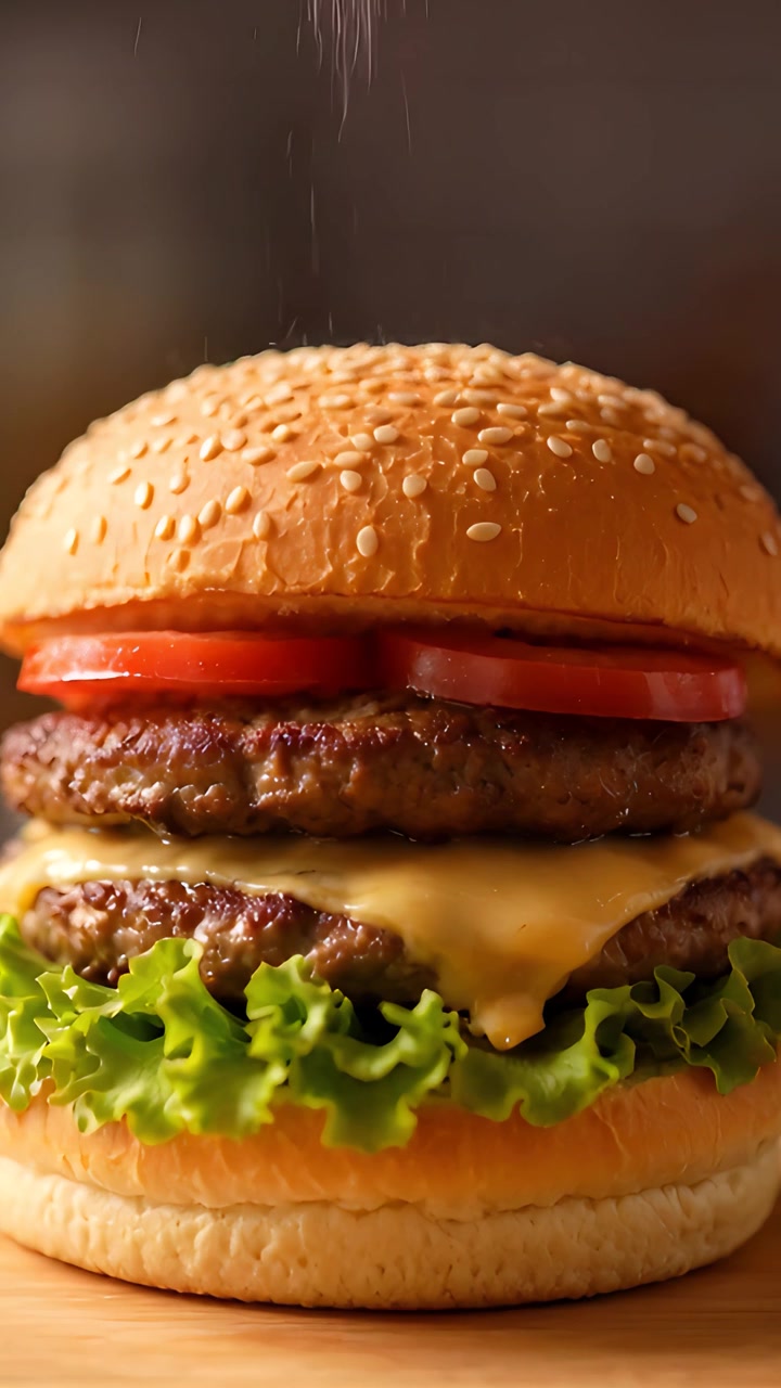 Hamburger Succoso Primo Piano Sfondo Bokeh 4K