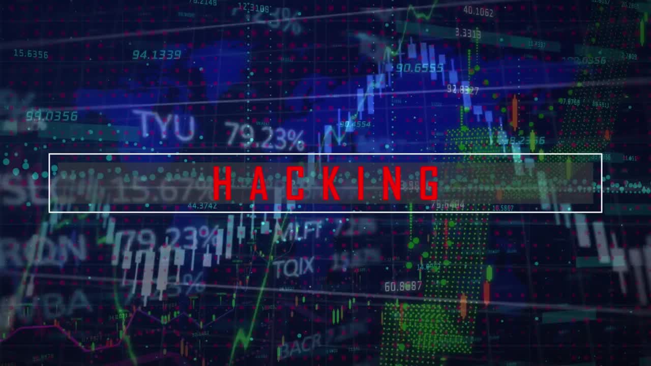 animación de texto de hacking sobre el procesamiento de datos financieros.