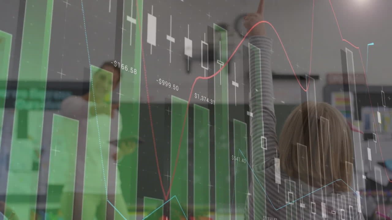 animación del procesamiento de datos sobre diversos escolares en el aula