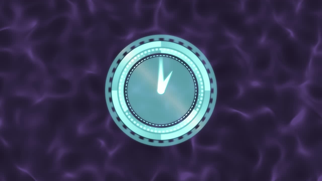 Animation of clock moving fast over liquid background