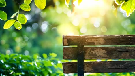 a wooden bench sitting in the middle of a lush green forest