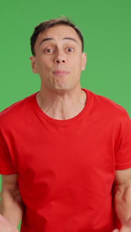 impatient man on green screen urging someone to hurry