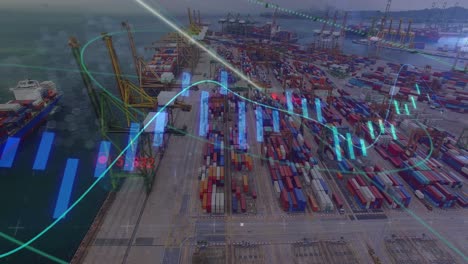 Animation-Der-Datenverarbeitung-über-Hafen-Und-Stadtlandschaft