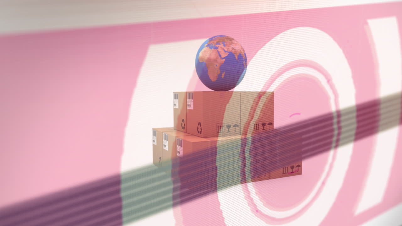 지구와 카드보드 상자 스테이크에 대한 데이터 처리 애니메이션