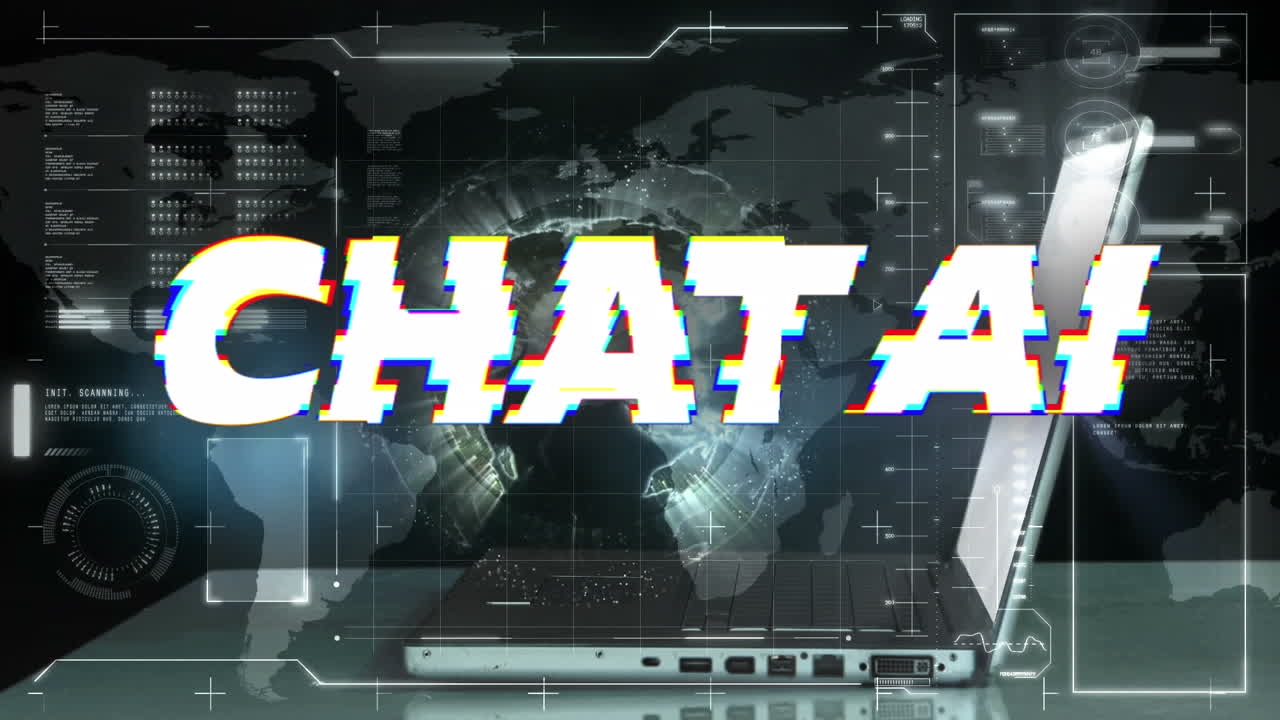 Animation of artificial intelligence text and data processing over computer