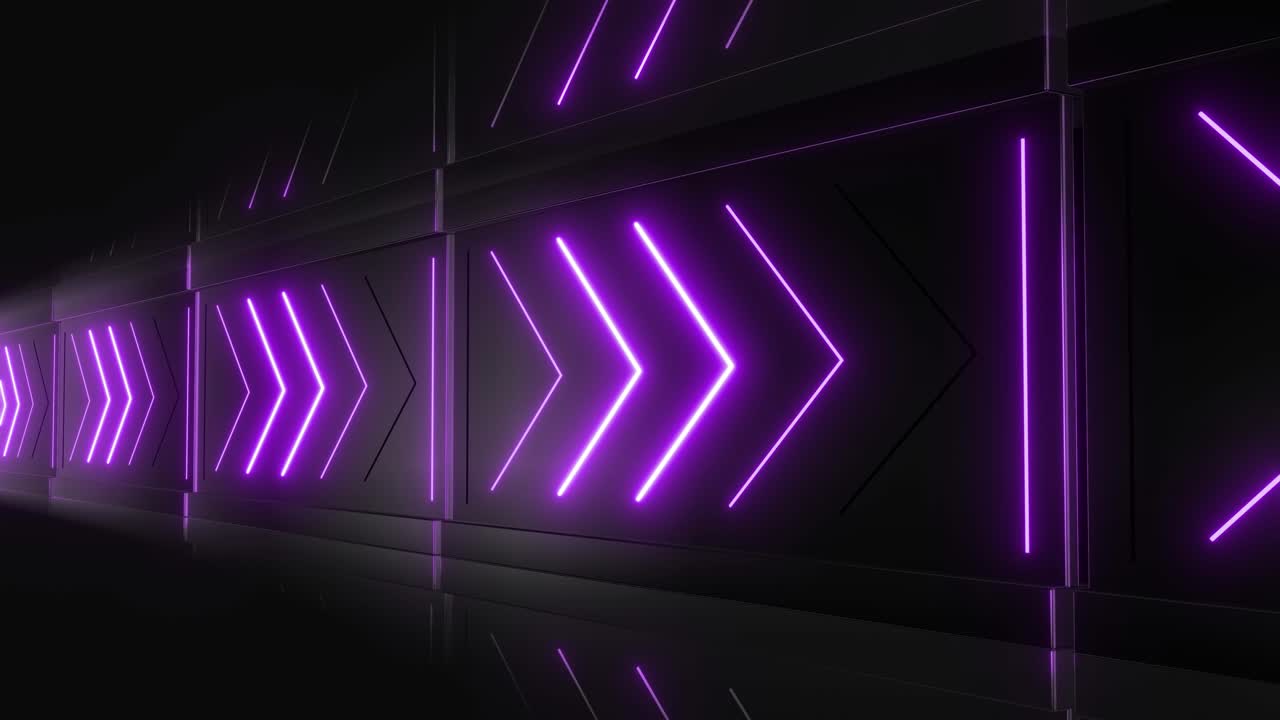 Tunnel futuristico con frecce viola neon