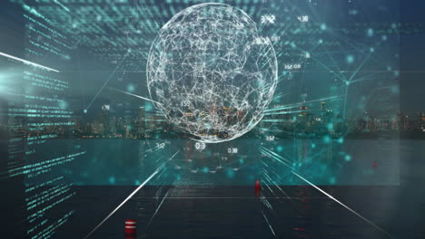 animation of data processing and globe of connections