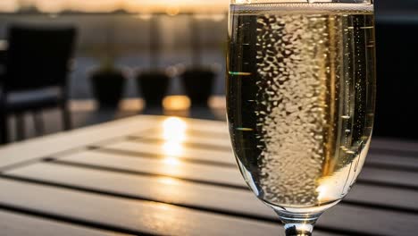 a refreshing perspective of sparkling beverage in a sunset setting, captured in two frames highlighting the effervescent bubbles and ambient atmosphere
