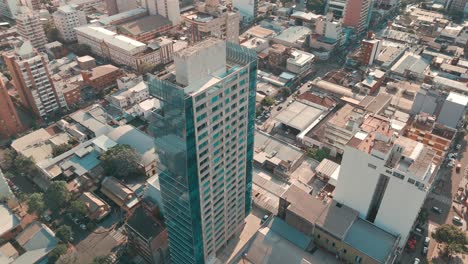 drone circling around the yplic tower in posadas, misiones, capturing its architectural beauty