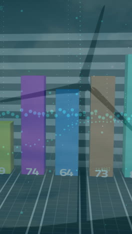 animación de estadísticas y procesamiento de datos sobre la turbina eólica en el fondo del campo
