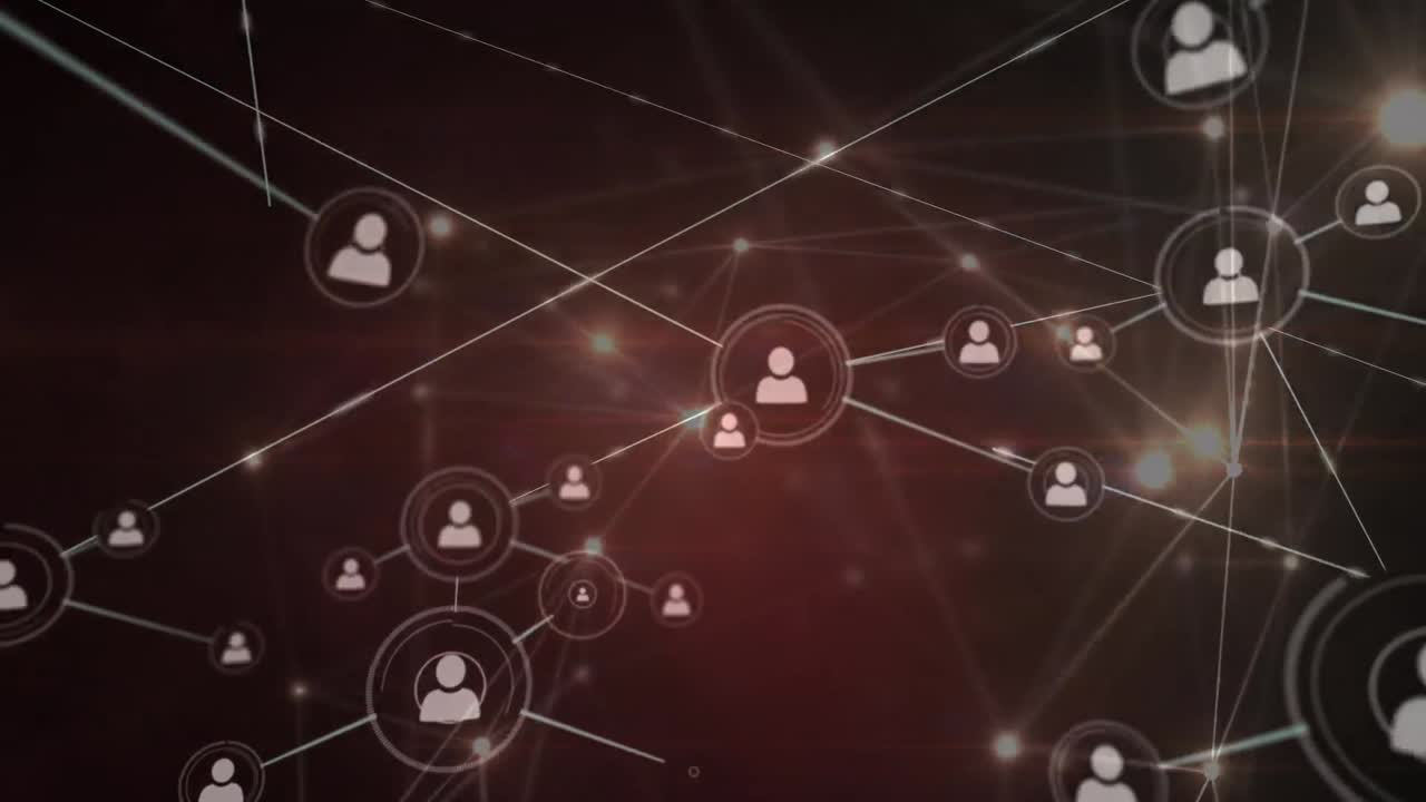 animación de la red de conexiones con iconos en fondo negro