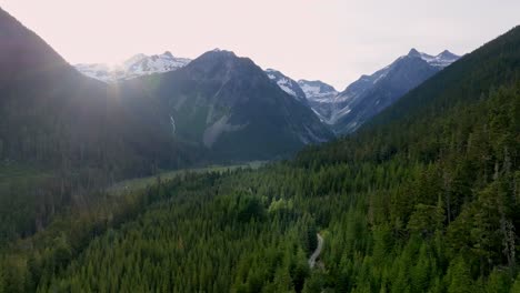 snowcapped mountains and lush forest along highway 99 near pemberton, vancouver, bc canada