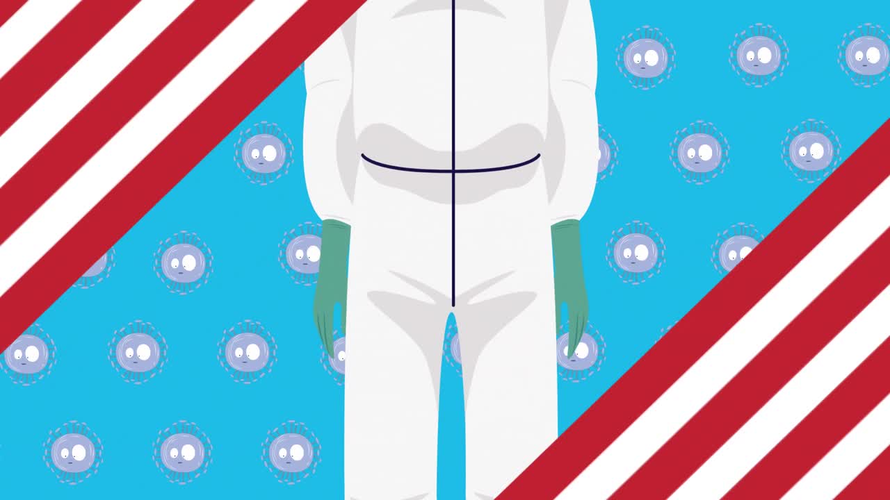 의사와 바이러스 세포 위에 미국 발의 애니메이션