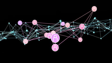 animation showing network with pink user icons on black background