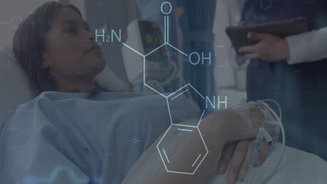 animación de datos científicos sobre diversas mujeres médico y paciente en el hospital