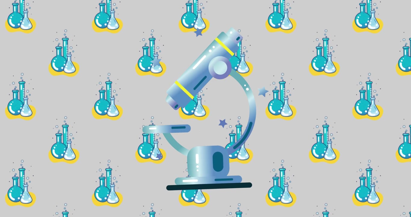 Microscope icon against multiple beakers icons