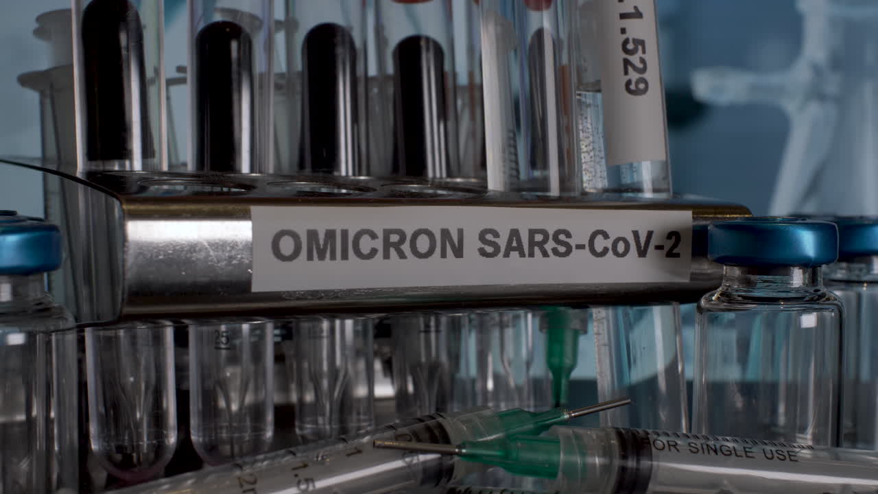 새로운 변종 b에 대한 covid 백신의 효능을 확인하는 실험실에서 일하는 연구원