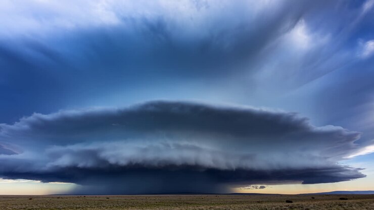 Dramatic Time-Lapse of a Powerful Supercell Storm Cloud Over a Vast Prairie