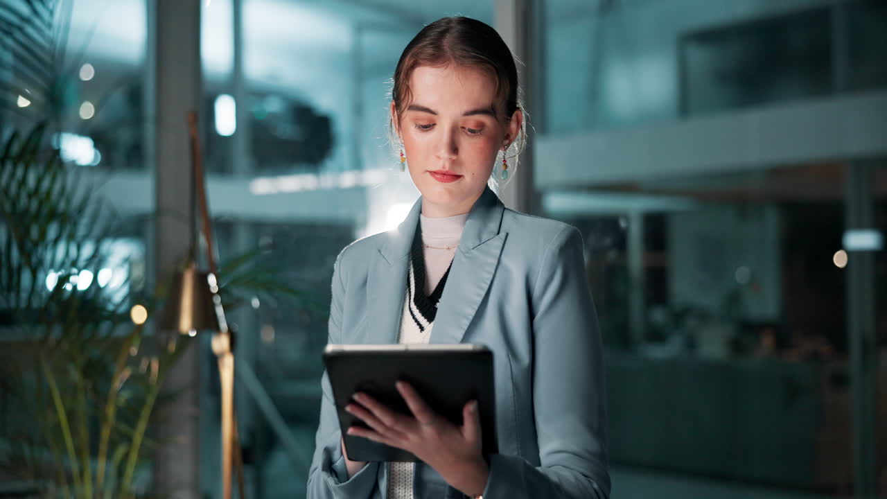 mujer de negocios usando tableta en la oficina