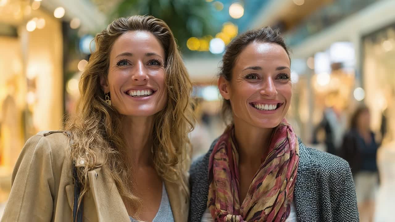 Freunde genießen es, am Nachmittag zusammen in einem Einkaufszentrum einzukaufen