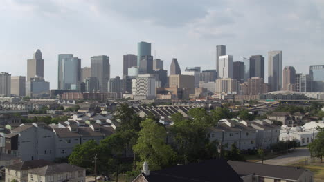 establishing shot of downtown houston from from historic third ward area