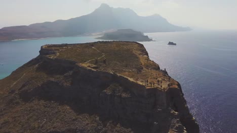 drone aerial orbit view gramvousa castle and balos mpalos crete greece