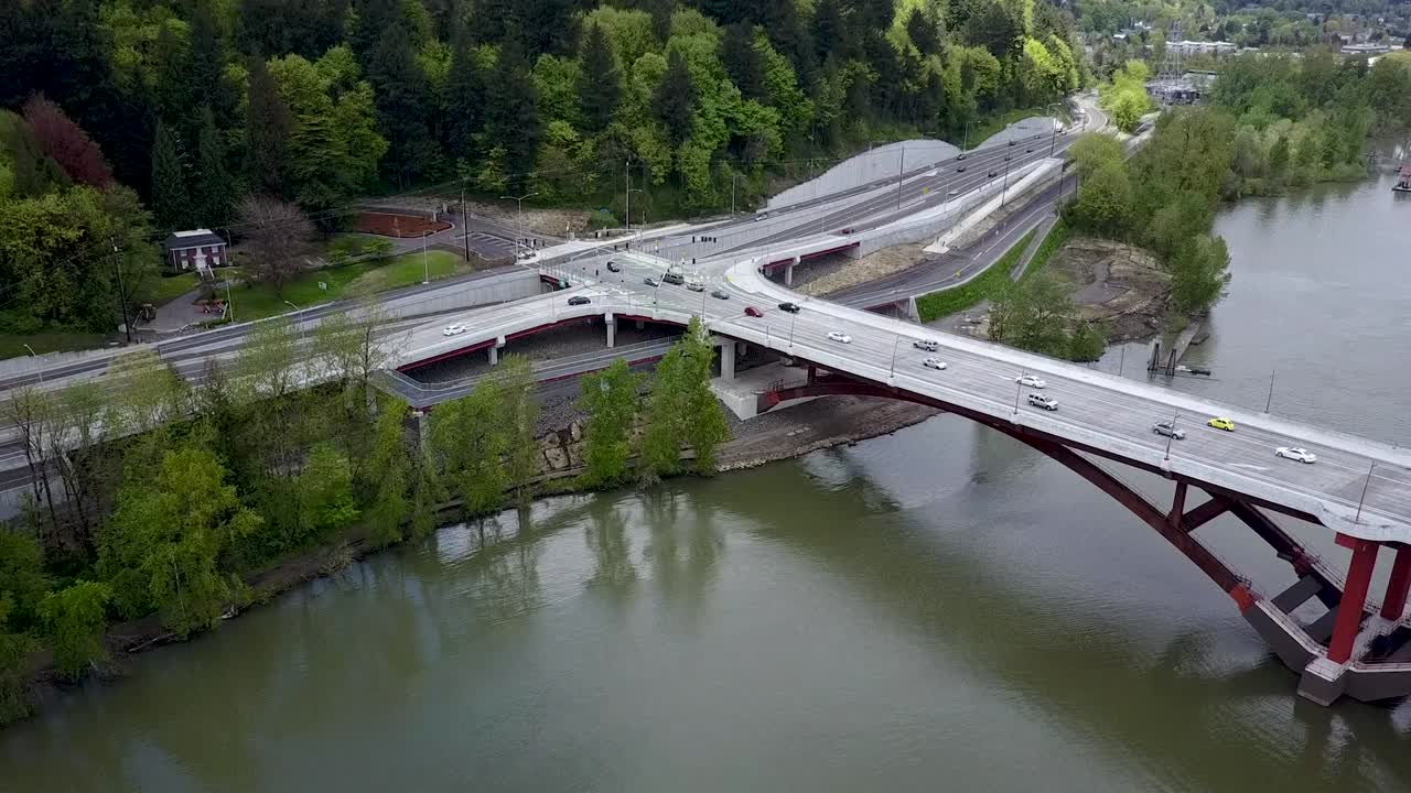 Bridge Crossing in Portland Oregon Aerial