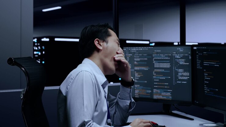 Tired Programmer in Server Room