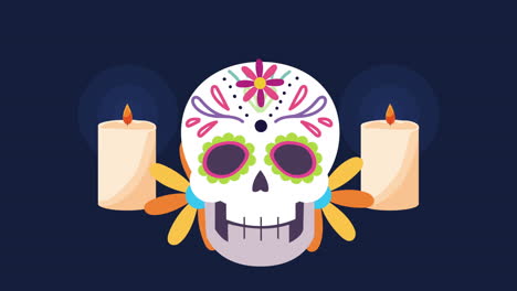 cráneo de azúcar con velas - decoración del día de los muertos