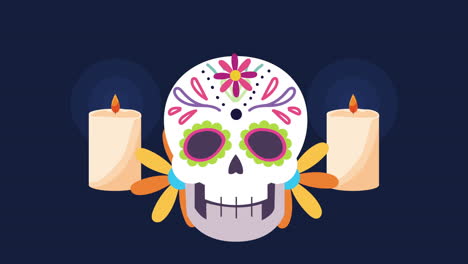 sugar skull with candles - day of the dead decoration