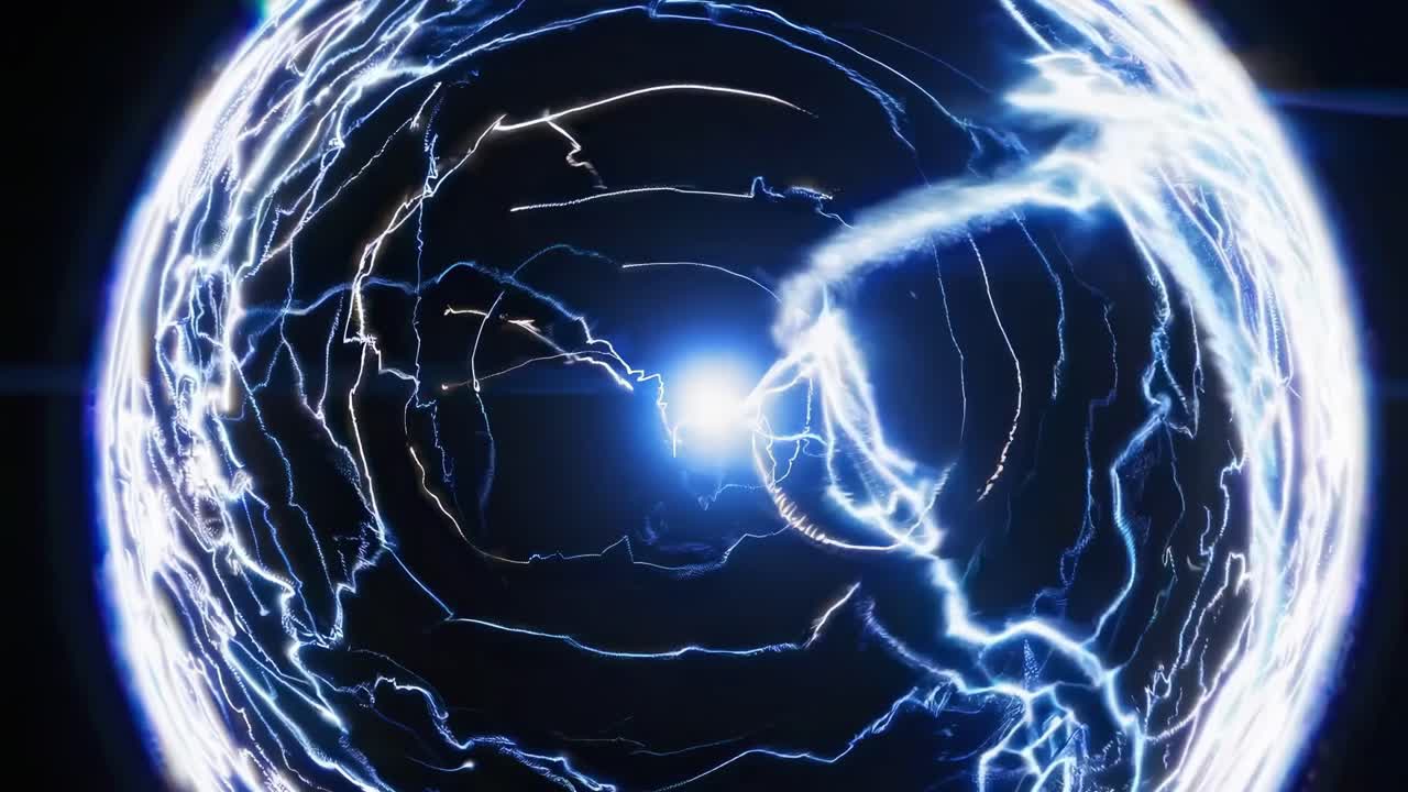 Dynamic video concept featuring a spherical object emitting electric sparks