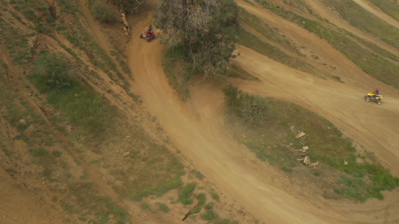 Beautiful 4k aerial footage of dirt bikes, ATVs and Quads in desert mountains of California. ATV trails and gorgeous golden mountains. This is one clip of 11 in the series.