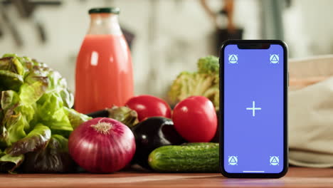healthy food with smartphone